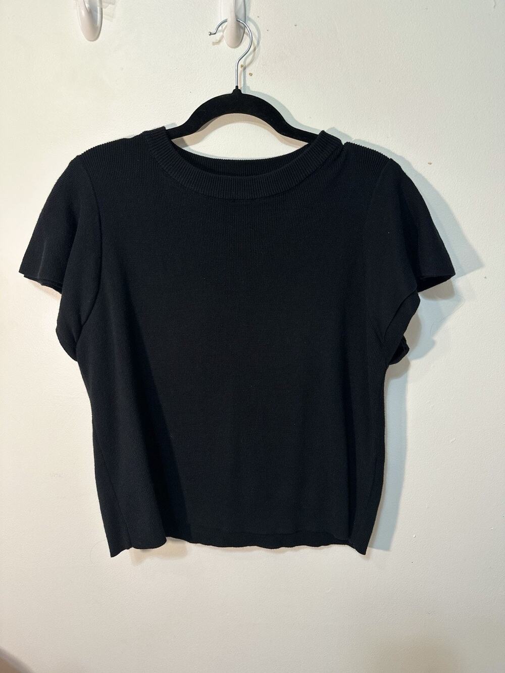 Vintage Knights Bridge Black Knit Short Sleeve Sweater Top Size 38 Bow Preppy Sm